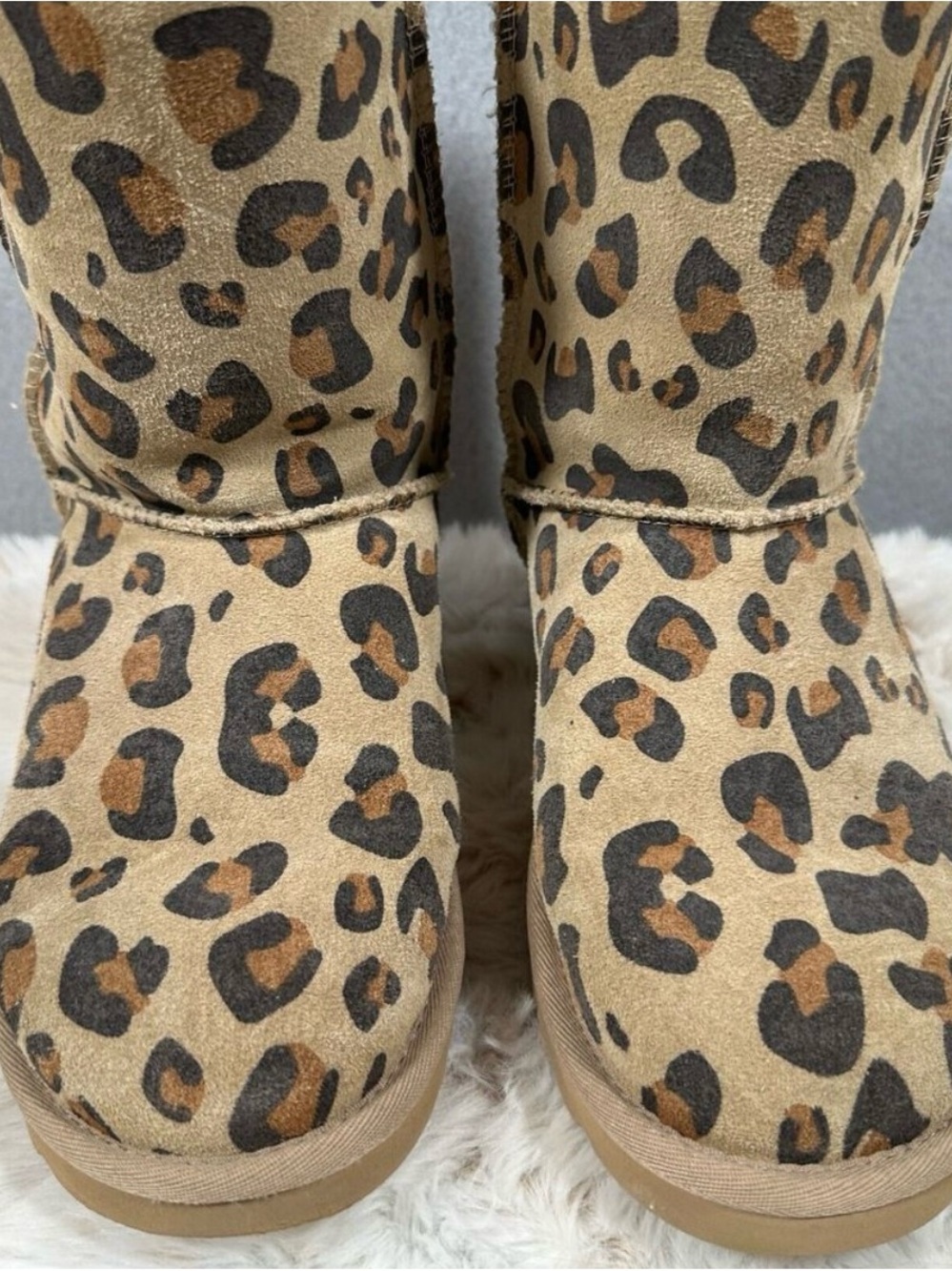 UGG Kids Leopard Print Suede Boots - Tan and Black